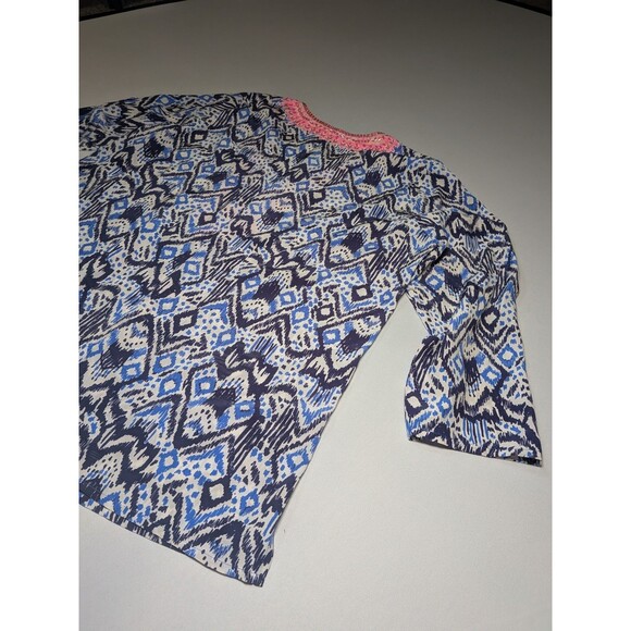 Lilly Pulitzer XL100% Silk Blue Renato Tunic Top Shirt Beaded Neckline Embellish - Picture 9 of 14